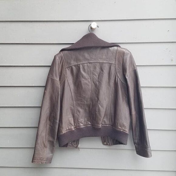 DKNY Brown Leather Bomber Jacket size Small - Picture 9 of 11